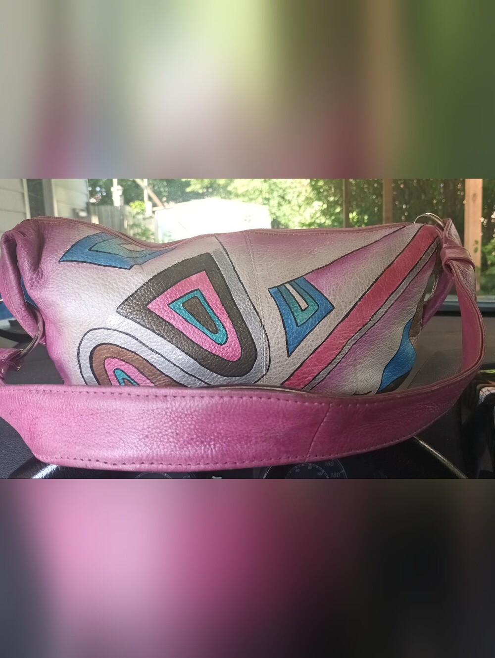 Boho Pink Multi-Color Leather Shoulder Bag